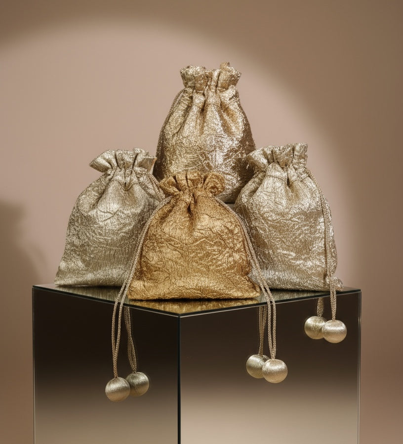 Set of Nisha gota potli bags arranged — Ozel
