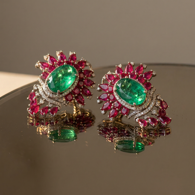 Rivya Emerald Bloom Earrings – emerald floral heritage earrings by Ozel