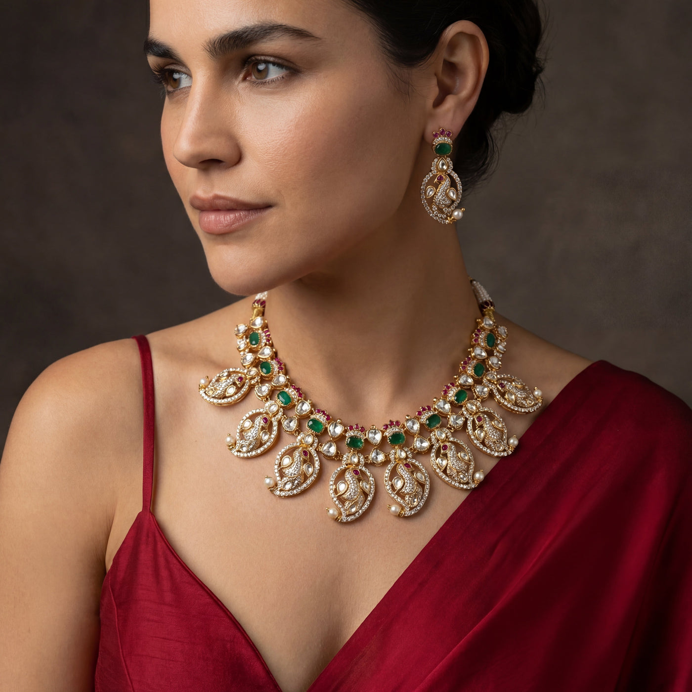 Vanshika Emerald Kundan Haar Set – handcrafted kundan haar by Ozel