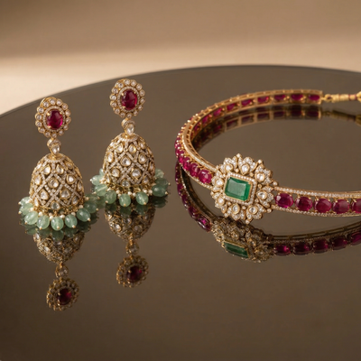 Zarina Emerald Ruby Jhumkas